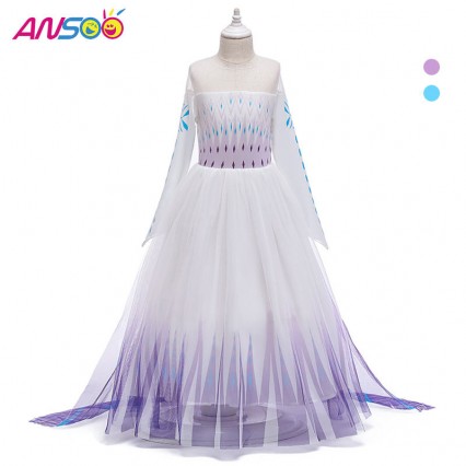 ANSOO Snow Queen 2 Cosplay Girls Dress Summer Casual Mesh Princess Dress Party Performance Costume 4-12 Years Kids Elsa Dresses