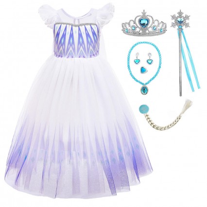 Puff Sleeve White Princess Clothing Elsa Costume Kids Wedding Party Dress Halloween Girls Elsa Snow Queen Cosplay Outfit Gowns