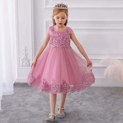 BAIGE Summer Kids Sequin Party Dress Flower Girl Lace Sleeveless Frock Girl Birthday Dresses Flower Girl Net Dresses