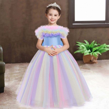 Flower Girl Unicorn Dress Wedding Baby Girl Outfits Children's Long Tutu Dresses For Girls Birthday