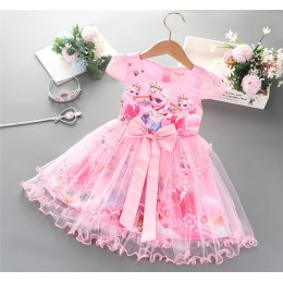 2-8Y Girls Dress Summer New Short Sleeve Princess Elsa Mesh Tutu Skirt Children's Birthday Party Cosplay Dress