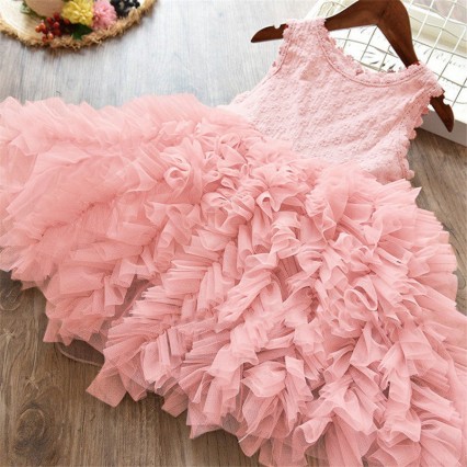 Summer Toddler Girl Dresses Kids Lace Flower Ball Gown Children Girls Fluffy Cake Smash Dress Princess Party Clothing