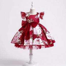 BAIGE Children Party Kids Dresses Baby Girl Printing Wedding Frock Hostess Princess Dress XH82028