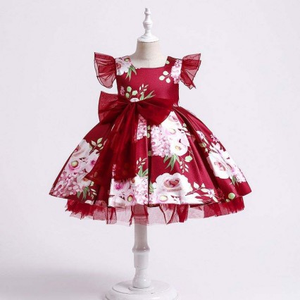 BAIGE Children Party Kids Dresses Baby Girl Printing Wedding Frock Hostess Princess Dress XH82028