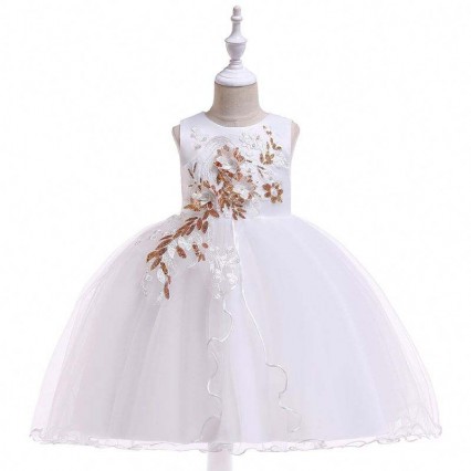 BAIGE Kids Garments White Flower Girl Dress Embroidery Party Wear Evening Dresses For Girls L5060