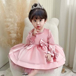 Baige Long Sleeves Party Flower Girl Dress Big Bow 1-6Years Kids Clothing Frock Design 9105