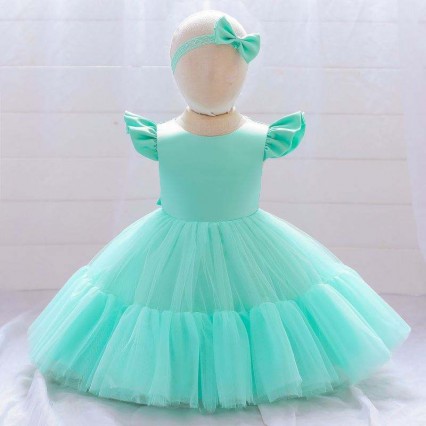 BAIGE Mesh Satin Princess girls birthday dresses lovely girl party baby girls dress designs for baptism With Headband