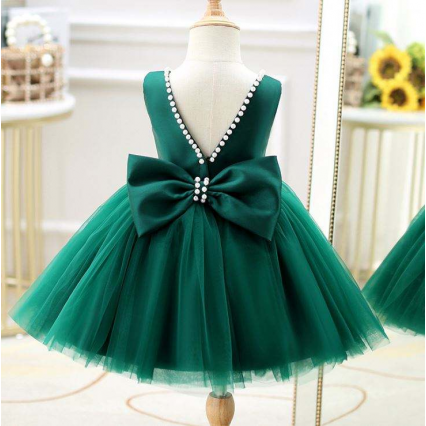 BAIGE Toddler Princess Flower V back Beading Dress Baby Girls Birthday Wedding Party Dresses