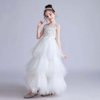 BAIGE Wholesale White Luxury Puffy Girls Wedding Party Ball Gown Formal Birthday Party Dress LP-2180