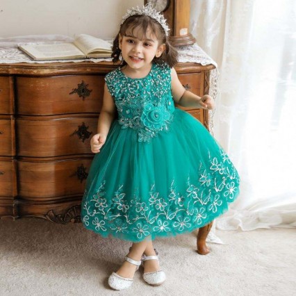 BAIGE Kids Fancy Embroidery Flower Dress 0-5 Years Old Baby Girl Children Net Frock Design Stylish Wedding Party Dress For Kids