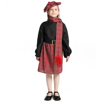 Girl Scotland Traditional Scottish Cosplay Tartan Kilt Outfit Kids World Book Day Party Costume