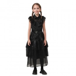 Girls Gothic Wednesday Addams Black Raven Dance Halloween Costume Dress