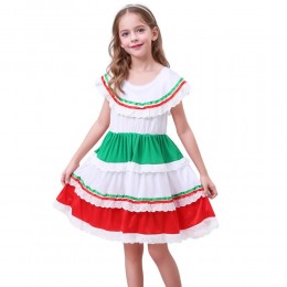 New Arrival Girls 4-10Y Traditional Mexican Girls Dancers White Dress For Kids Halloween Carnival Party