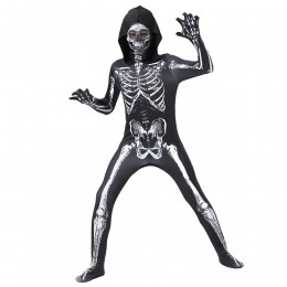 Halloween Scary Zentai Skeleton Cosplay Bodysuit Kids Theme Party Costume