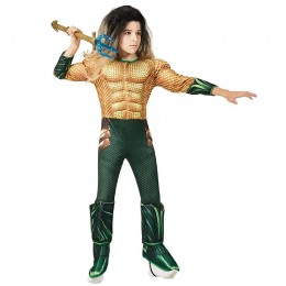 Ready Goods Boys Superhero Aquaman Cosplay Muscle Jumpsuit Outfit Kids Halloween Carnival Party Dress-up Costumes