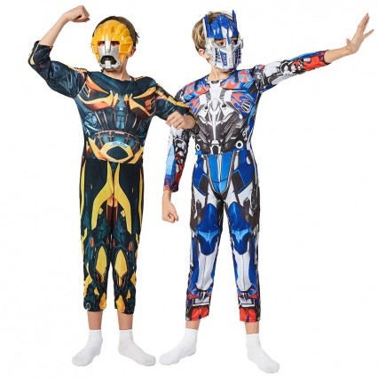 Ready Stock Transformers Convert Optimus Prime Bee Cosplay Muscle Jumpsuit Kids Halloween Carnival Party Dress-up Costumes