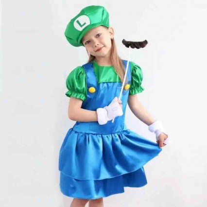 Girls Anime Super Mario Luigi Cosplay Dress Kids Halloween Party Performance Costumes