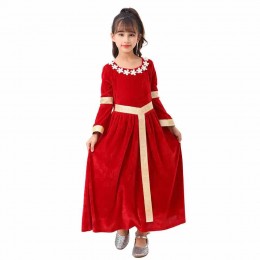 Ready Goods Girls Medieval Renaissance Noble Princess Cosplay Red Velvet Dress For Kids Halloween Carnival Party Costumes