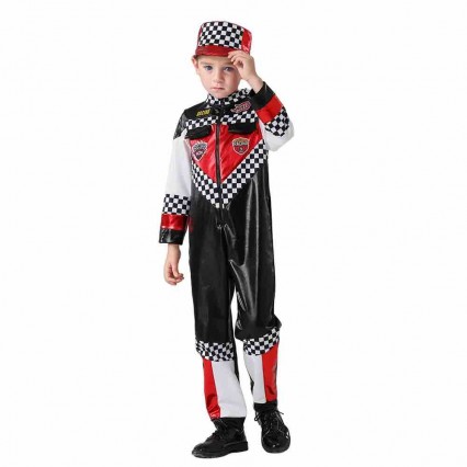 Boys Car Driver Racer Cosplay Dress-up With Cap Kids Career Day Party Costumes