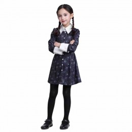 Hottest Trends Kids Black Gothic 4-10y Girl Wednesday Addams Skull Print Costume For Halloween Party Trick-or-treating