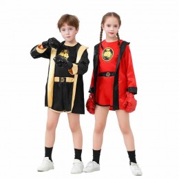 Kids Red Black Boxer Cosplay Uniform Costume With Boxing Gloves Career Day Party