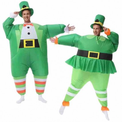 Adults Funny Green Irish Leprechaun Suit Dress Air Blow-up Cosplay St. Patrick's Day Party Inflatable Costume