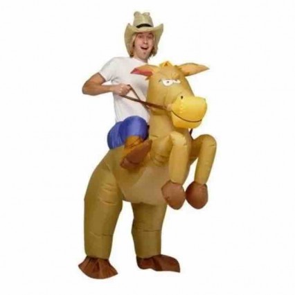 Funny Adult Size Inflatable Horse And Cowboy Fancy Dress Costume Suit Blow Up Horse Outfit Animal Characters Inflatable Costume