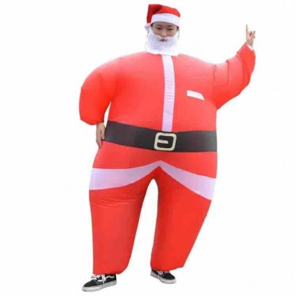 Inflatable Christmas Santa Claus Suit Funny Blow Up Christmas Suit Fancy Cosplay Party Inflatable Costume with Beard and Hat