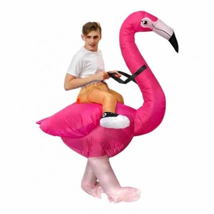 Inflatable Flamingo Costume Adults Funny Halloween Costume Party Dress with Air Blow-up Feature for Fancy Riding Inflatable Suit