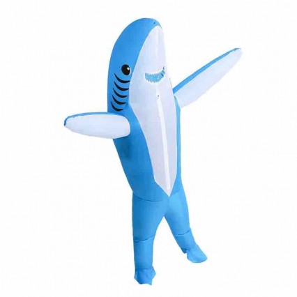 Waterproof Polyester Halloween Costume Funny Full Body Inflatable Blue Pink Shark Mascot Costume Inflatable Suit For Adult