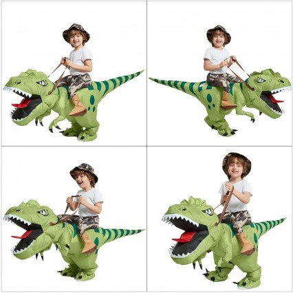 Riding Tyrannosaurus Dinosaur Halloween Party Cosplay Air Blow up Funny Fancy Inflatable Dinosaur Costume for Kids Adults