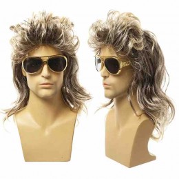 80s Heavy Metal Punk Curly Hair Wig European American Mixed Color Men Party Costume Ball Cool Hats Usage