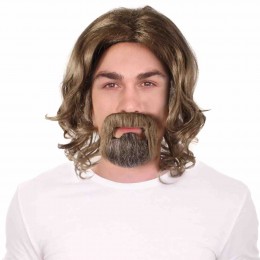 Adult Man Dark Brown Wig with Beard Party Cosplay Curly Wig Mustache Short Brown Wigs for Man Halloween Cosplay Supplies