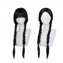 Halloween Dress Up Black Braids Wigs with Bangs Wednesday Cosplay Long Pigtails Wig