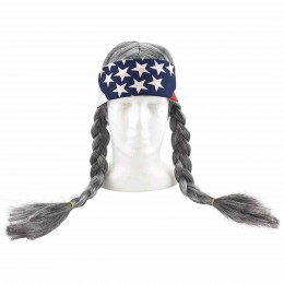 Hippie Willie Unisex Wig Cowboy Country Braid Wig USA Bandana Cosplay Costume Wig Party Music Festival Role Play Head Accessory