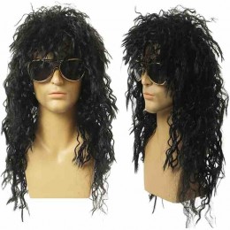 Men's Retro Wavy Curly Wig 100% Brand New Heat Resistant Fiber Black Natural Soft Smooth 80s Makeup Ball Dress Up Halloween