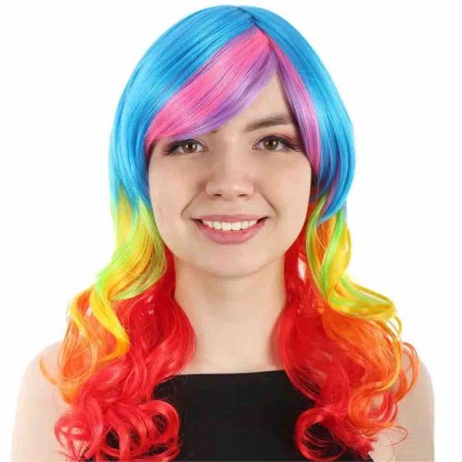 Rainbow Dash Wig Multicolor Character Cosplay Halloween Curly Hair Wig Pride Day Party Wigs Festival Parade Supplies