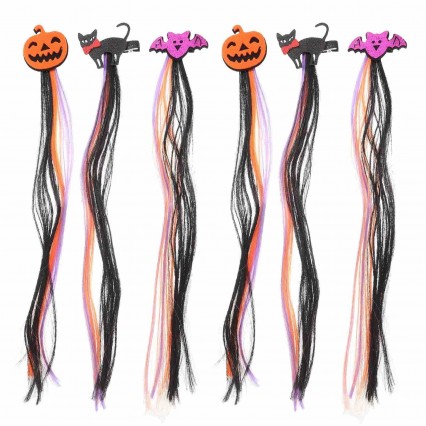 Colorful Long Hair Extensions for Girls Halloween Hair Braid Wig Party Favors Human Hair Extensions with Pumpkin Bats Black Cats