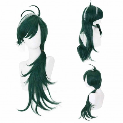 High Quality Cosplay Wig for Man Dark Green Long Wavy Wigs for Halloween Festival Carnival Party Role Play Green Anime Wigs