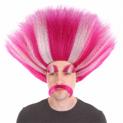 King Troll Wig with Eyebrows and Mustache Cosplay Party Halloween Wig