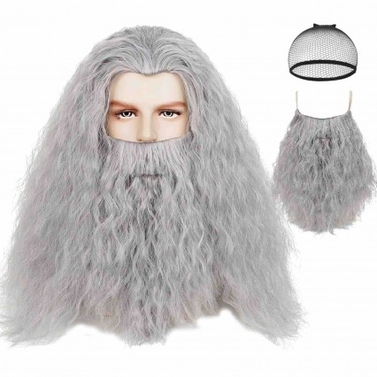 Long Gray Wizard Wig Old Man Costume Accessories for Men Women Carnival Christmas Halloween Party Wig