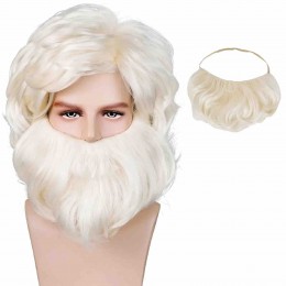 Santa Beard and Wig Set Long Platinum Blonde Old Man Wizard Wig Costume Accessories Carnival Christmas Halloween Party Wig