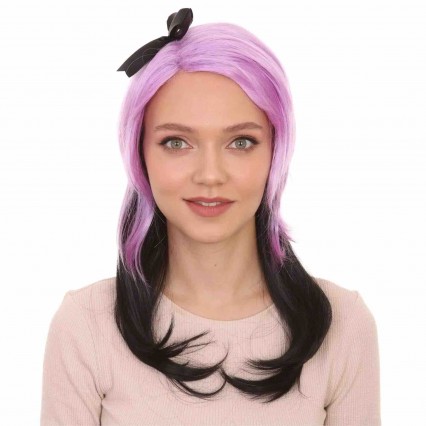 Womens Purple Black Cheerleader Wig Party Fancy Cosplay Halloween Wig