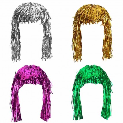 Foil Tinsel Wigs Fancy Dress Shiny Party Wig Metallic Costume Cosplay Supplies