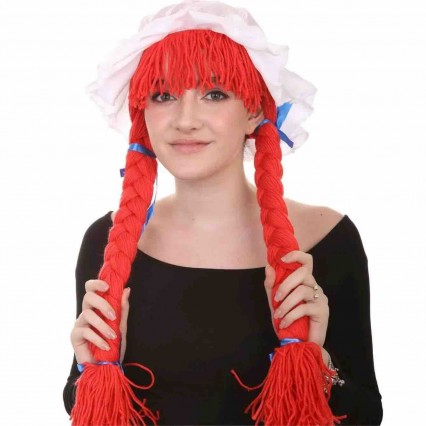 Red Hair Doll Style Long Braid Cosplay Party Wig Rag Doll Wig Halloween Party Fancy Hand Made Wig Funny Makeup Party Props