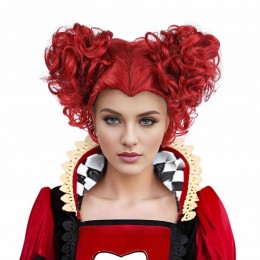 Red Queen Girls Wig With Two Buns Hair for Halloween Christmas Party Curly Short Wigs Hearts Shaped Red Wig for Women