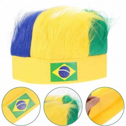 Custom Football Competition Brazil Flag Color Fans Wigs Soccer Match Cheering Props Fan Wig Accessories