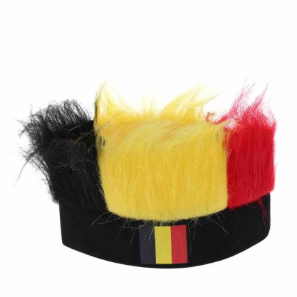 Factory custom football soccer fan wig with headband Belgium flag crazy hair for cheering