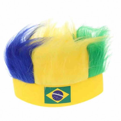 Qatar football Cup Country Flag fans wig Brazil football team Head Cap European Cup Fans Wig Soccer cheer decoration fans wig