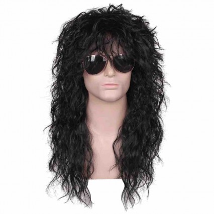 70s 80s Rocker Mullet Party Funny Wig Men Long Curly Brown Gradient White Wig